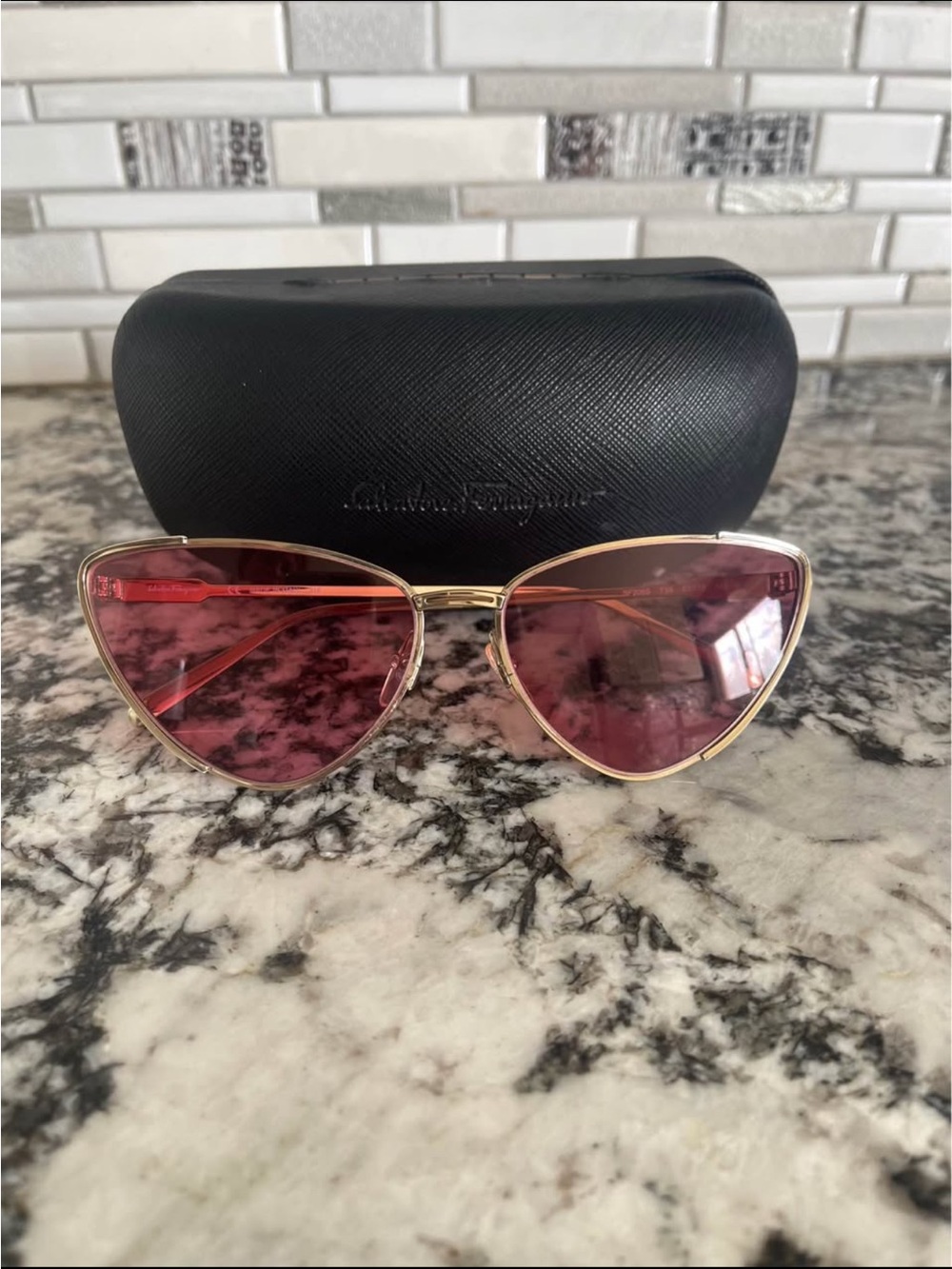Salvatore Ferragamo SF206S 739 Cat Eye Sunglasses Pink Light Gold w/ Case